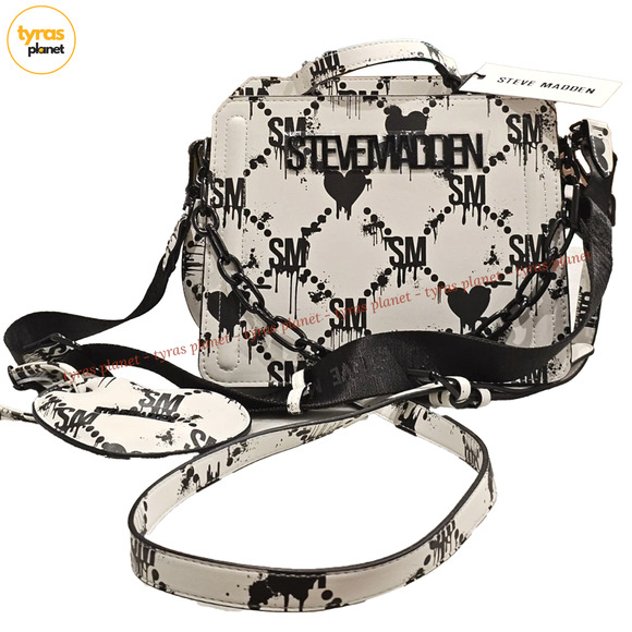 Steve Madden Bevelyn Satchel Halloween White & Black Bleeding Hearts. New - Picture 1 of 12